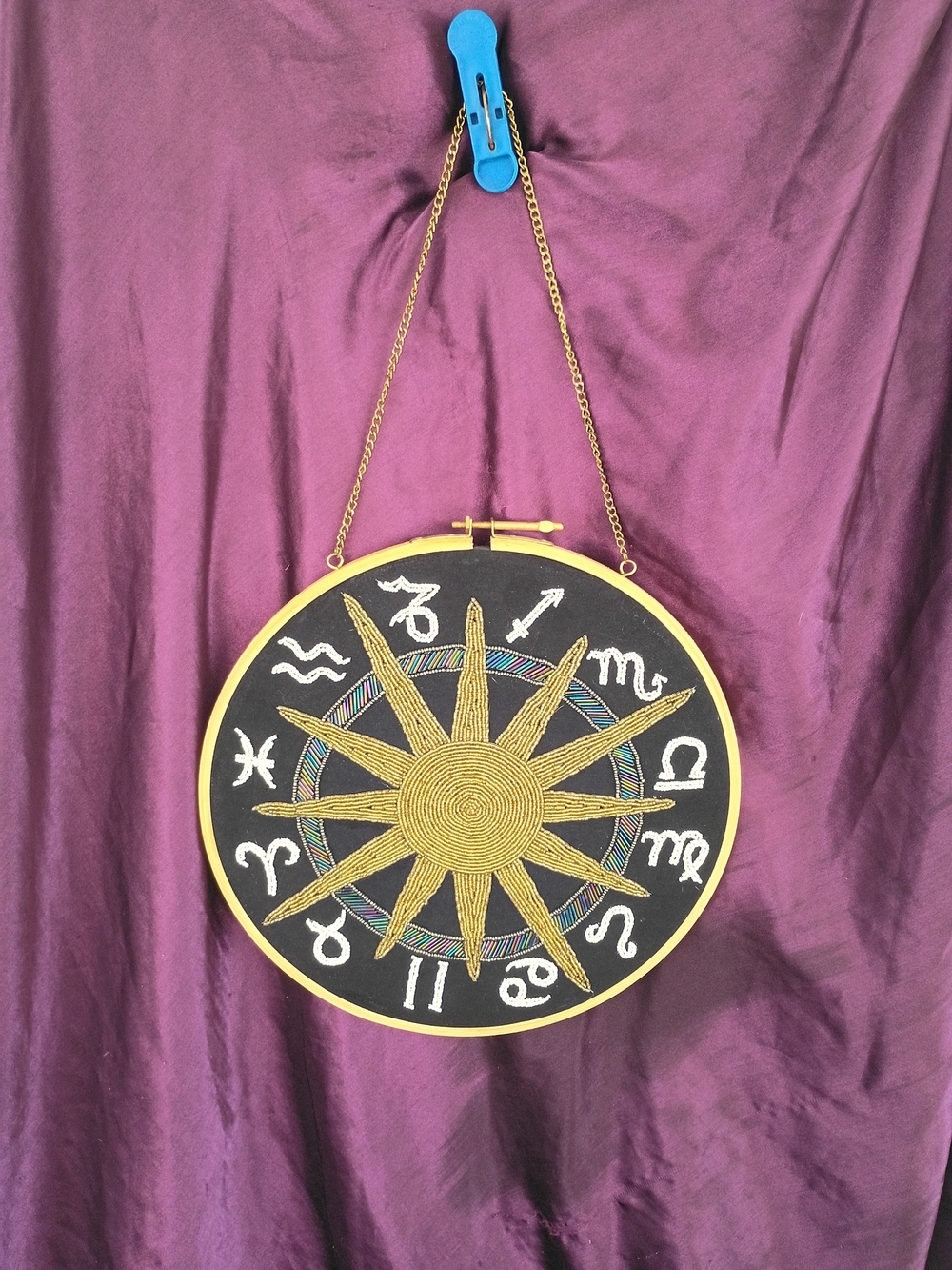 Zodiac Hand Beaded Wall Hanging - Decorative Sunburst Design